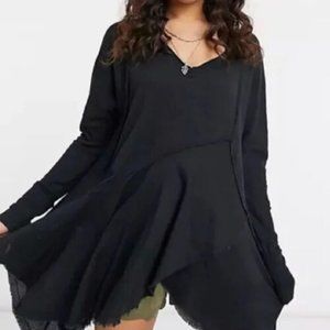 Free People Women's Black Oversized Comin In Hot Jersey Tunic Top Size XL